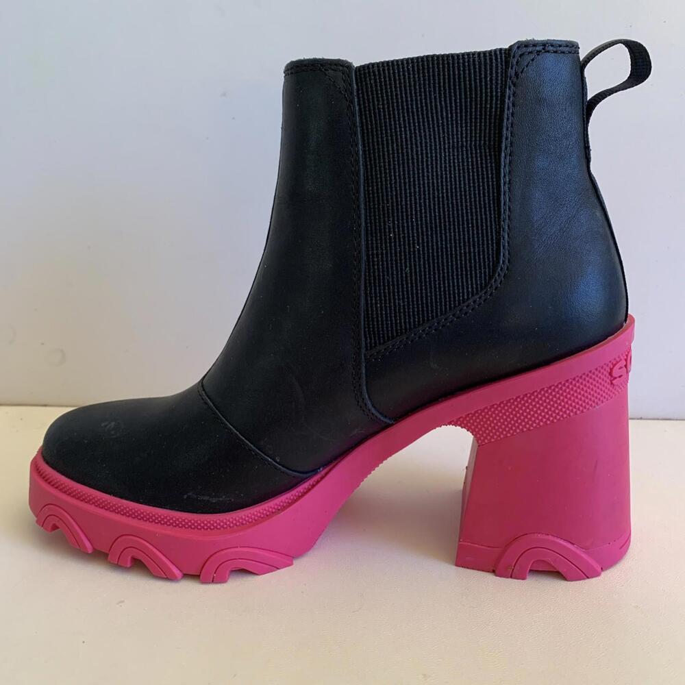 Sorel Women's Black Pink Brex Chelsea Ankle Bootie Boots US SZ 9 Chunky Platform - Picture 6 of 12
